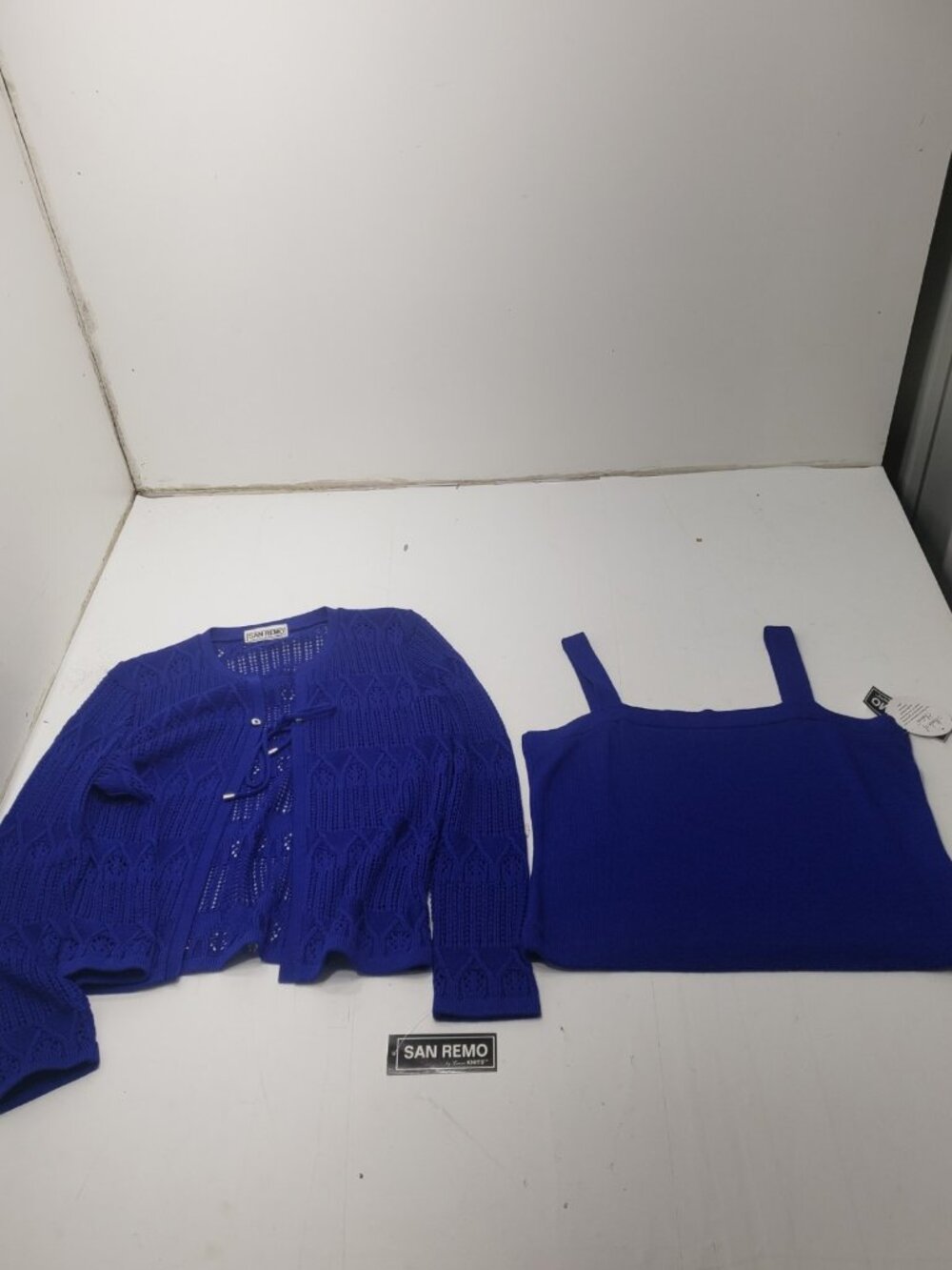 San Remo Laura Knits Blue Open Front Knit Cardigan Sweater Size M USA NWT